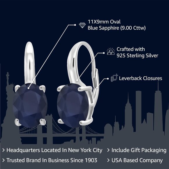 Sterling Silver Dangle Earrings Women Birthstone Gift Blue Sapphire September - Picture 2 of 6